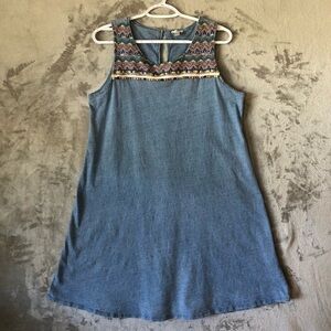 Sleeveless Cotton A-Line Dress Size L Embroidered Neckline